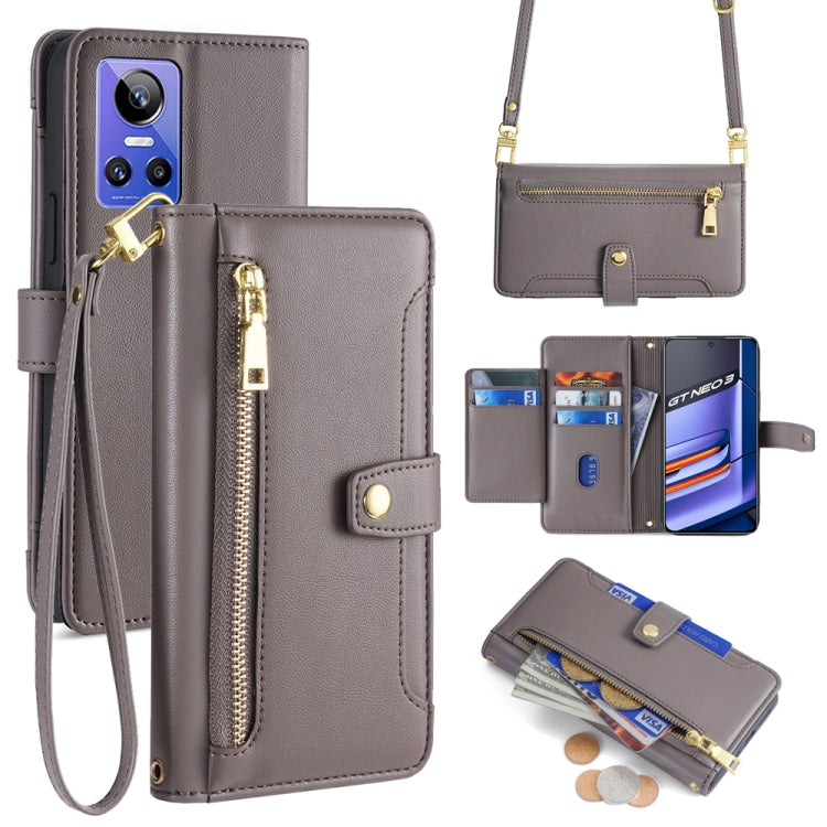 Sheep Texture Cross-body Zipper Wallet Leather Phone Case, For Realme 10 Pro 5G, For Realme 10 Pro+ 5G, For Realme 10 4G, For Realme C33 4G, For Realme C30 4G / Narzo 50i Prime, For Realme C31, For Realme GT Neo 3, For Realme 9 Pro+
