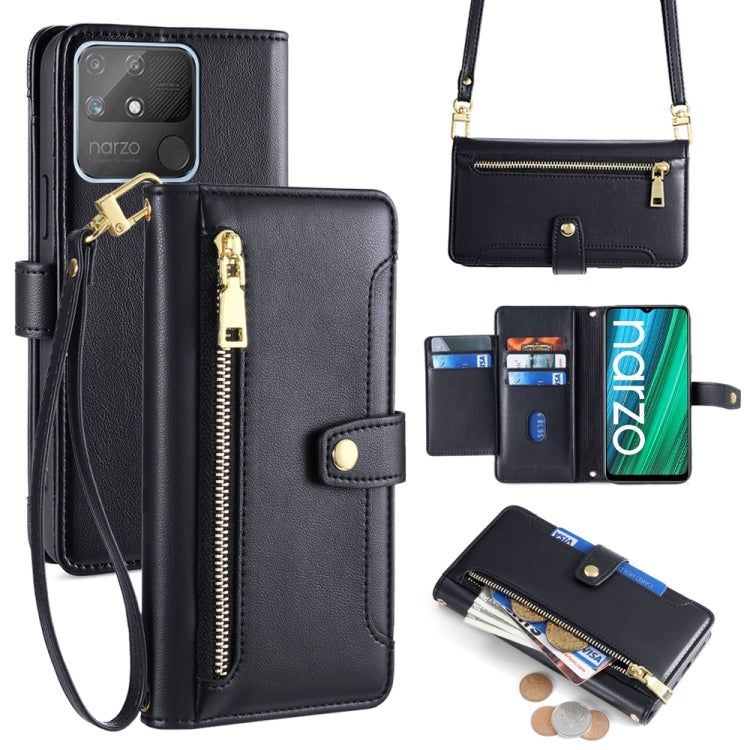 Sheep Texture Cross-body Zipper Wallet Leather Phone Case, For Realme C35, For Realme 9 Pro, For Realme GT2 Pro, For Realme Narzo 50A, For Realme 8i, For Realme GT Neo 2 5G, For Realme GT Master, For Realme C21Y