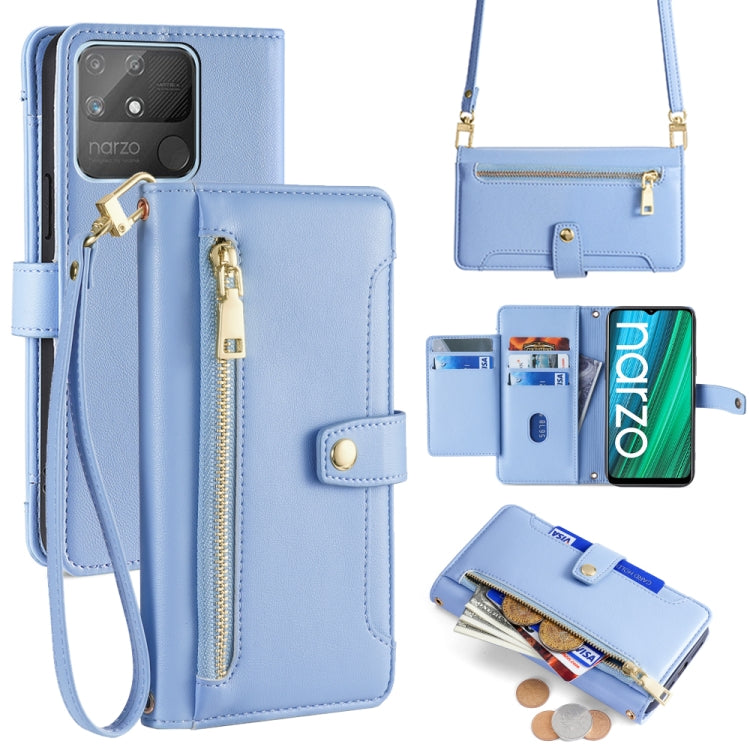 Sheep Texture Cross-body Zipper Wallet Leather Phone Case, For Realme C35, For Realme 9 Pro, For Realme GT2 Pro, For Realme Narzo 50A, For Realme 8i, For Realme GT Neo 2 5G, For Realme GT Master, For Realme C21Y
