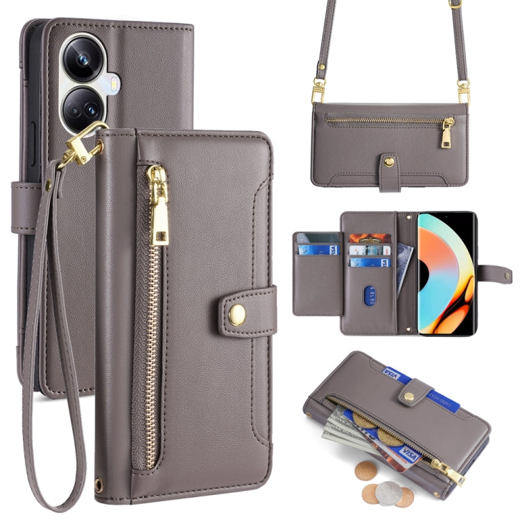 Sheep Texture Cross-body Zipper Wallet Leather Phone Case, For Realme 10 Pro 5G, For Realme 10 Pro+ 5G, For Realme 10 4G, For Realme C33 4G, For Realme C30 4G / Narzo 50i Prime, For Realme C31, For Realme GT Neo 3, For Realme 9 Pro+
