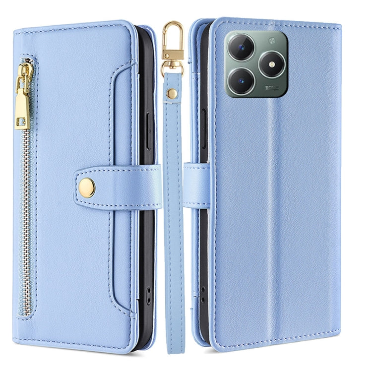 Sheep Texture Cross-body Zipper Wallet Leather Phone Case, For Realme 14 Pro 5G Global, For Realme C75 4G / 14x 5G Global, For Realme 13 Pro 5G, For Realme C61 4G, For Realme GT Neo6 SE, For Realme 12 5G, For Realme 12+ 5G, For Realme 12 Pro 5G
