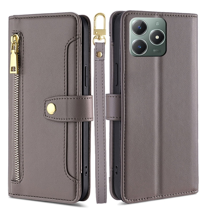 Sheep Texture Cross-body Zipper Wallet Leather Phone Case, For Realme 14 Pro 5G Global, For Realme C75 4G / 14x 5G Global, For Realme 13 Pro 5G, For Realme C61 4G, For Realme GT Neo6 SE, For Realme 12 5G, For Realme 12+ 5G, For Realme 12 Pro 5G
