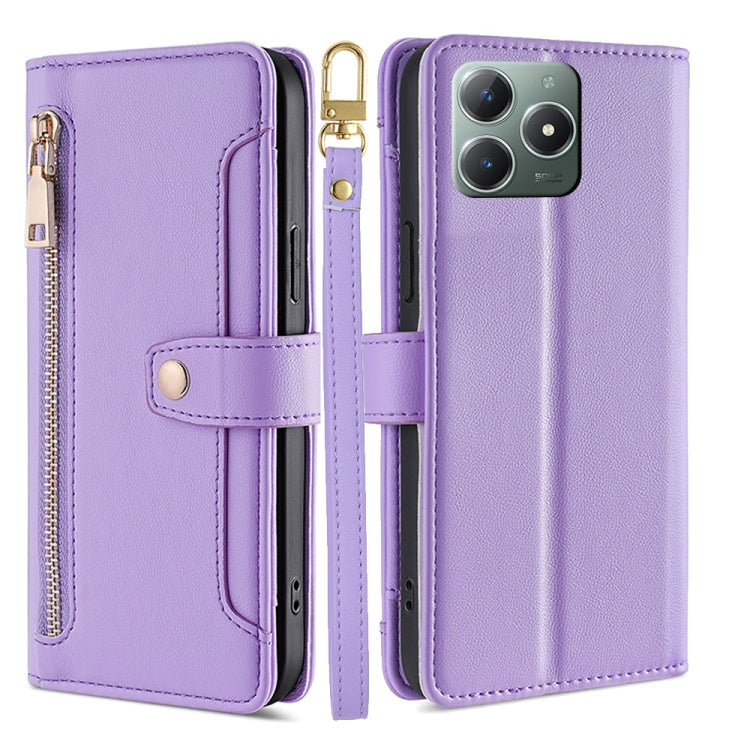 Sheep Texture Cross-body Zipper Wallet Leather Phone Case, For Realme 14 Pro 5G Global, For Realme C75 4G / 14x 5G Global, For Realme 13 Pro 5G, For Realme C61 4G, For Realme GT Neo6 SE, For Realme 12 5G, For Realme 12+ 5G, For Realme 12 Pro 5G