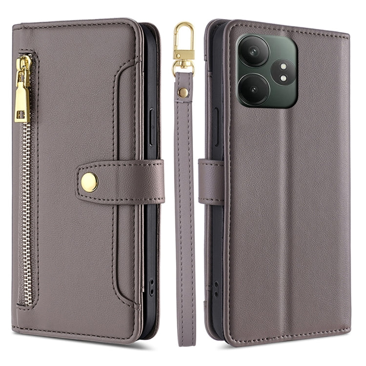 Sheep Texture Cross-body Zipper Wallet Leather Phone Case, For Realme 14 Pro 5G Global, For Realme C75 4G / 14x 5G Global, For Realme 13 Pro 5G, For Realme C61 4G, For Realme GT Neo6 SE, For Realme 12 5G, For Realme 12+ 5G, For Realme 12 Pro 5G