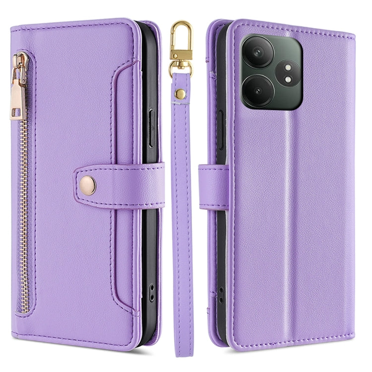 Sheep Texture Cross-body Zipper Wallet Leather Phone Case, For Realme 14 Pro 5G Global, For Realme C75 4G / 14x 5G Global, For Realme 13 Pro 5G, For Realme C61 4G, For Realme GT Neo6 SE, For Realme 12 5G, For Realme 12+ 5G, For Realme 12 Pro 5G