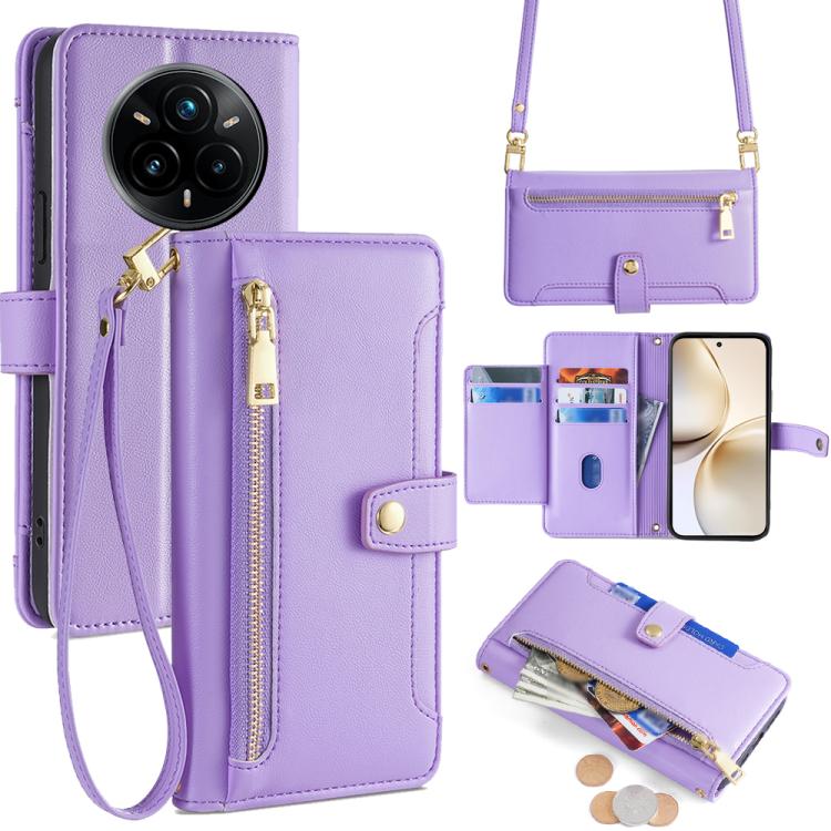 Sheep Texture Cross-body Zipper Wallet Leather Phone Case, For Realme 14 Pro 5G Global, For Realme C75 4G / 14x 5G Global, For Realme 13 Pro 5G, For Realme C61 4G, For Realme GT Neo6 SE, For Realme 12 5G, For Realme 12+ 5G, For Realme 12 Pro 5G