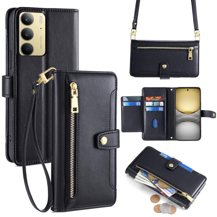 Sheep Texture Cross-body Zipper Wallet Leather Phone Case, For Realme 14 Pro 5G Global, For Realme C75 4G / 14x 5G Global, For Realme 13 Pro 5G, For Realme C61 4G, For Realme GT Neo6 SE, For Realme 12 5G, For Realme 12+ 5G, For Realme 12 Pro 5G