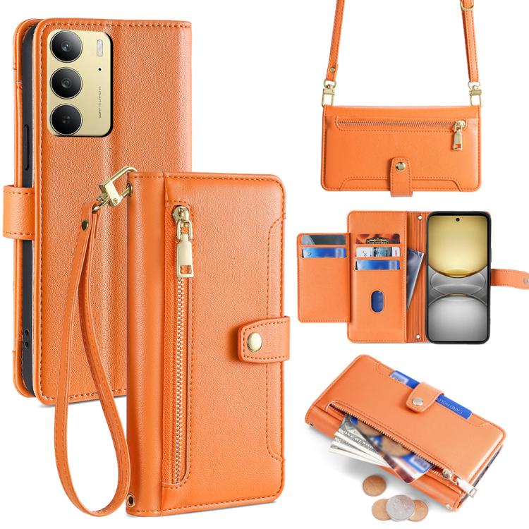 Sheep Texture Cross-body Zipper Wallet Leather Phone Case, For Realme 14 Pro 5G Global, For Realme C75 4G / 14x 5G Global, For Realme 13 Pro 5G, For Realme C61 4G, For Realme GT Neo6 SE, For Realme 12 5G, For Realme 12+ 5G, For Realme 12 Pro 5G