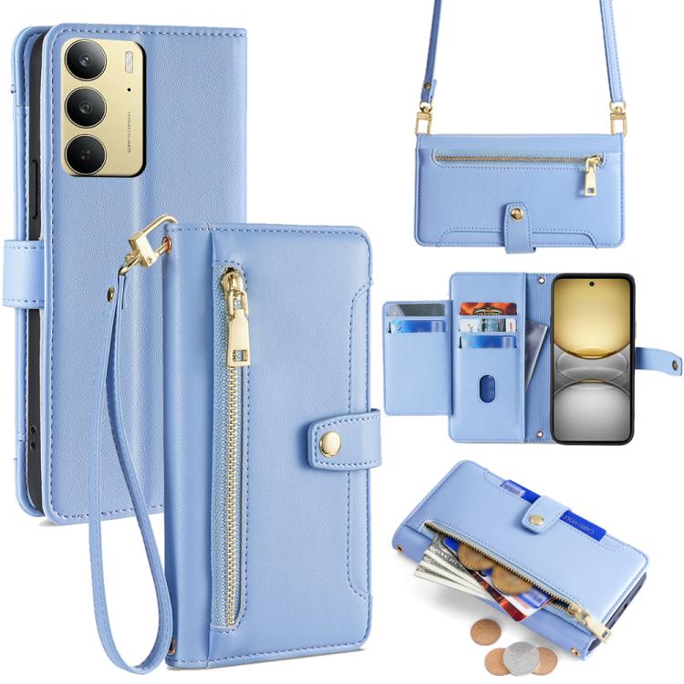 Sheep Texture Cross-body Zipper Wallet Leather Phone Case, For Realme 14 Pro 5G Global, For Realme C75 4G / 14x 5G Global, For Realme 13 Pro 5G, For Realme C61 4G, For Realme GT Neo6 SE, For Realme 12 5G, For Realme 12+ 5G, For Realme 12 Pro 5G