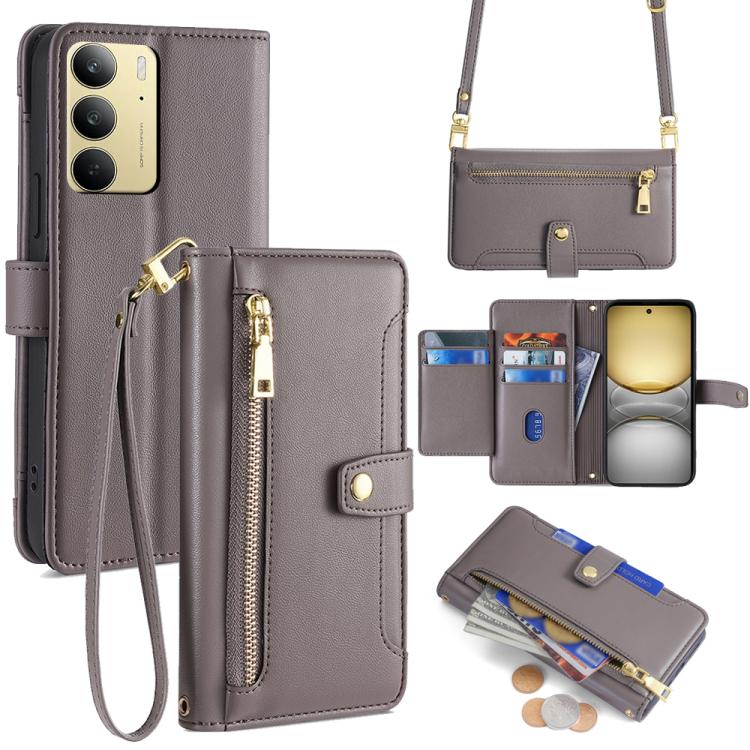 Sheep Texture Cross-body Zipper Wallet Leather Phone Case, For Realme 14 Pro 5G Global, For Realme C75 4G / 14x 5G Global, For Realme 13 Pro 5G, For Realme C61 4G, For Realme GT Neo6 SE, For Realme 12 5G, For Realme 12+ 5G, For Realme 12 Pro 5G