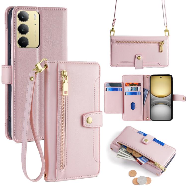 Sheep Texture Cross-body Zipper Wallet Leather Phone Case, For Realme 14 Pro 5G Global, For Realme C75 4G / 14x 5G Global, For Realme 13 Pro 5G, For Realme C61 4G, For Realme GT Neo6 SE, For Realme 12 5G, For Realme 12+ 5G, For Realme 12 Pro 5G