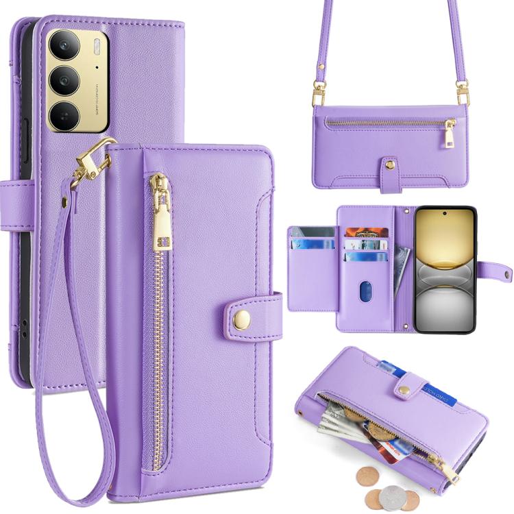 Sheep Texture Cross-body Zipper Wallet Leather Phone Case, For Realme 14 Pro 5G Global, For Realme C75 4G / 14x 5G Global, For Realme 13 Pro 5G, For Realme C61 4G, For Realme GT Neo6 SE, For Realme 12 5G, For Realme 12+ 5G, For Realme 12 Pro 5G