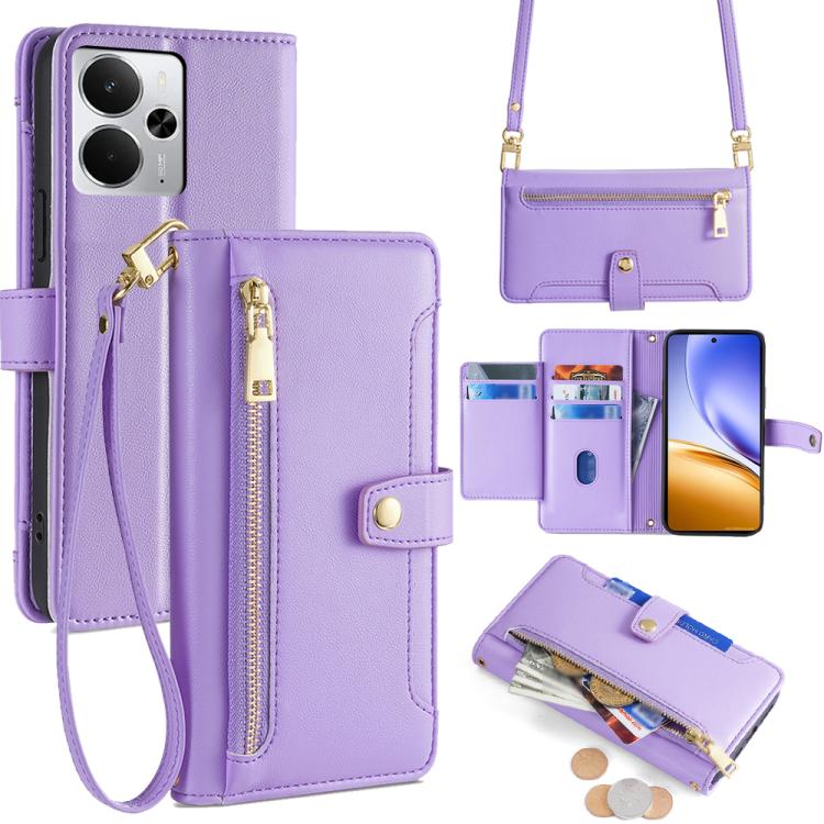 Sheep Texture Cross-body Zipper Wallet Leather Phone Case, For Realme C85 5G, For Realme C85 Pro 4G, For Realme 15T 5G Global, For Realme C71 4G, For Realme GT 7 5G Global, For Realme 14 5G Global, For Realme P3 Ultra 5G, For Realme 14 Pro+ 5G