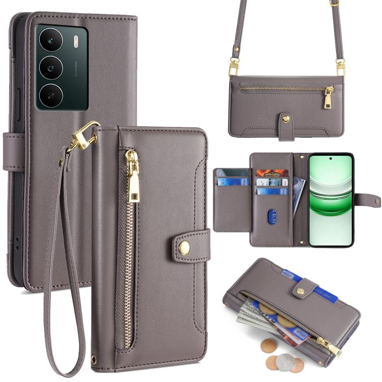 Sheep Texture Cross-body Zipper Wallet Leather Phone Case, For Realme C85 5G, For Realme C85 Pro 4G, For Realme 15T 5G Global, For Realme C71 4G, For Realme GT 7 5G Global, For Realme 14 5G Global, For Realme P3 Ultra 5G, For Realme 14 Pro+ 5G