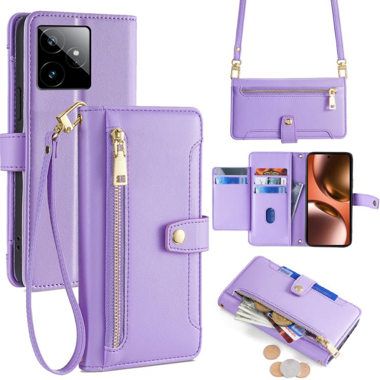 Sheep Texture Cross-body Zipper Wallet Leather Phone Case, For Realme C85 5G, For Realme C85 Pro 4G, For Realme 15T 5G Global, For Realme C71 4G, For Realme GT 7 5G Global, For Realme 14 5G Global, For Realme P3 Ultra 5G, For Realme 14 Pro+ 5G
