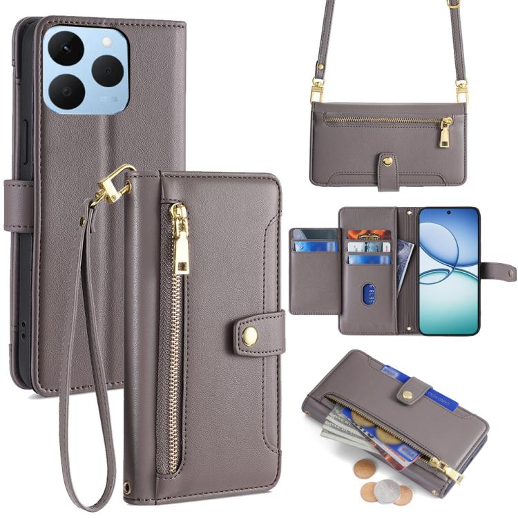 Sheep Texture Cross-body Zipper Wallet Leather Phone Case, For Realme C85 5G, For Realme C85 Pro 4G, For Realme 15T 5G Global, For Realme C71 4G, For Realme GT 7 5G Global, For Realme 14 5G Global, For Realme P3 Ultra 5G, For Realme 14 Pro+ 5G
