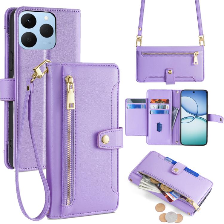 Sheep Texture Cross-body Zipper Wallet Leather Phone Case, For Realme C85 5G, For Realme C85 Pro 4G, For Realme 15T 5G Global, For Realme C71 4G, For Realme GT 7 5G Global, For Realme 14 5G Global, For Realme P3 Ultra 5G, For Realme 14 Pro+ 5G