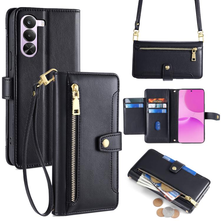 Sheep Texture Cross-body Zipper Wallet Leather Phone Case, For Realme Neo8 5G, For Realme 16 Pro+ 5G, For Realme 16 Pro 5G, For Realme P4x 5G, For Realme C85 5G, For Realme C85 Pro 4G, For Realme 15T 5G Global, For Realme C71 4G