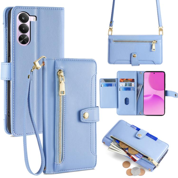Sheep Texture Cross-body Zipper Wallet Leather Phone Case, For Realme Neo8 5G, For Realme 16 Pro+ 5G, For Realme 16 Pro 5G, For Realme P4x 5G, For Realme C85 5G, For Realme C85 Pro 4G, For Realme 15T 5G Global, For Realme C71 4G