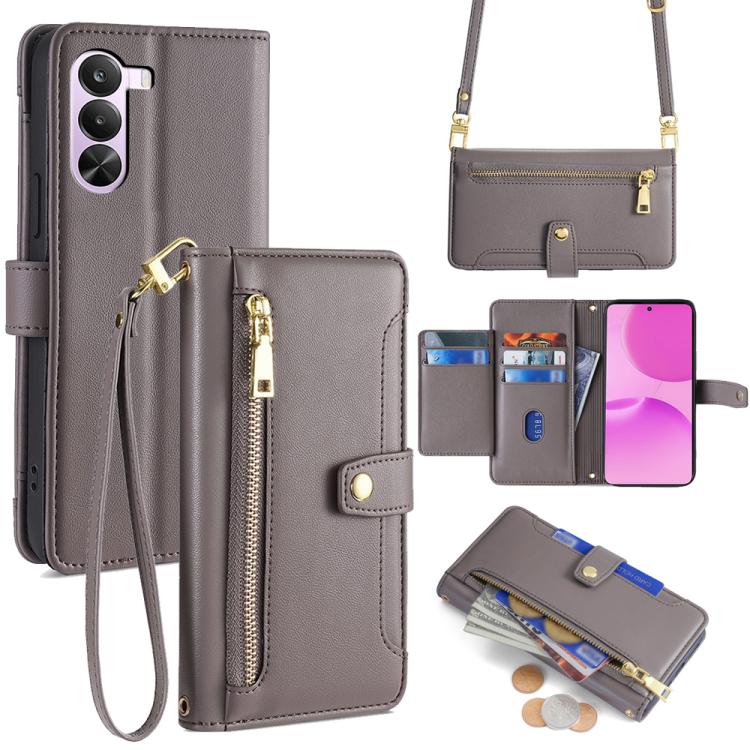 Sheep Texture Cross-body Zipper Wallet Leather Phone Case, For Realme Neo8 5G, For Realme 16 Pro+ 5G, For Realme 16 Pro 5G, For Realme P4x 5G, For Realme C85 5G, For Realme C85 Pro 4G, For Realme 15T 5G Global, For Realme C71 4G