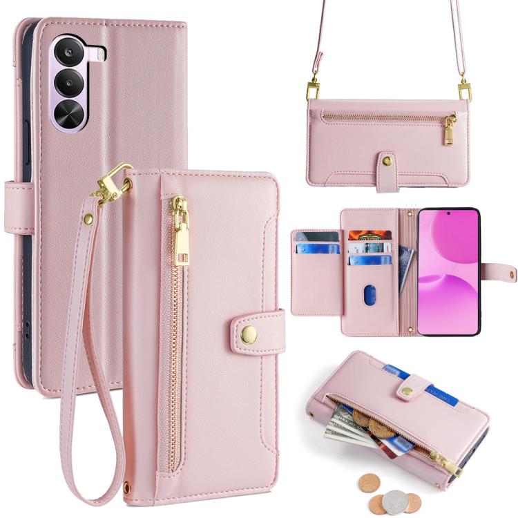 Sheep Texture Cross-body Zipper Wallet Leather Phone Case, For Realme Neo8 5G, For Realme 16 Pro+ 5G, For Realme 16 Pro 5G, For Realme P4x 5G, For Realme C85 5G, For Realme C85 Pro 4G, For Realme 15T 5G Global, For Realme C71 4G