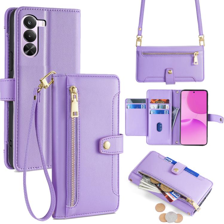 Sheep Texture Cross-body Zipper Wallet Leather Phone Case, For Realme Neo8 5G, For Realme 16 Pro+ 5G, For Realme 16 Pro 5G, For Realme P4x 5G, For Realme C85 5G, For Realme C85 Pro 4G, For Realme 15T 5G Global, For Realme C71 4G