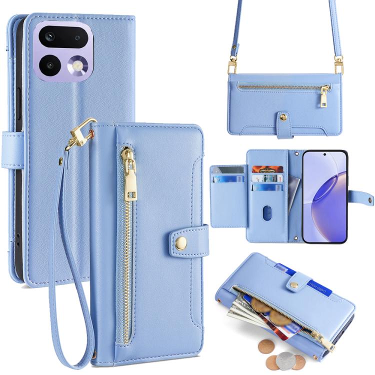 Sheep Texture Cross-body Zipper Wallet Leather Phone Case, For Realme Neo8 5G, For Realme 16 Pro+ 5G, For Realme 16 Pro 5G, For Realme P4x 5G, For Realme C85 5G, For Realme C85 Pro 4G, For Realme 15T 5G Global, For Realme C71 4G