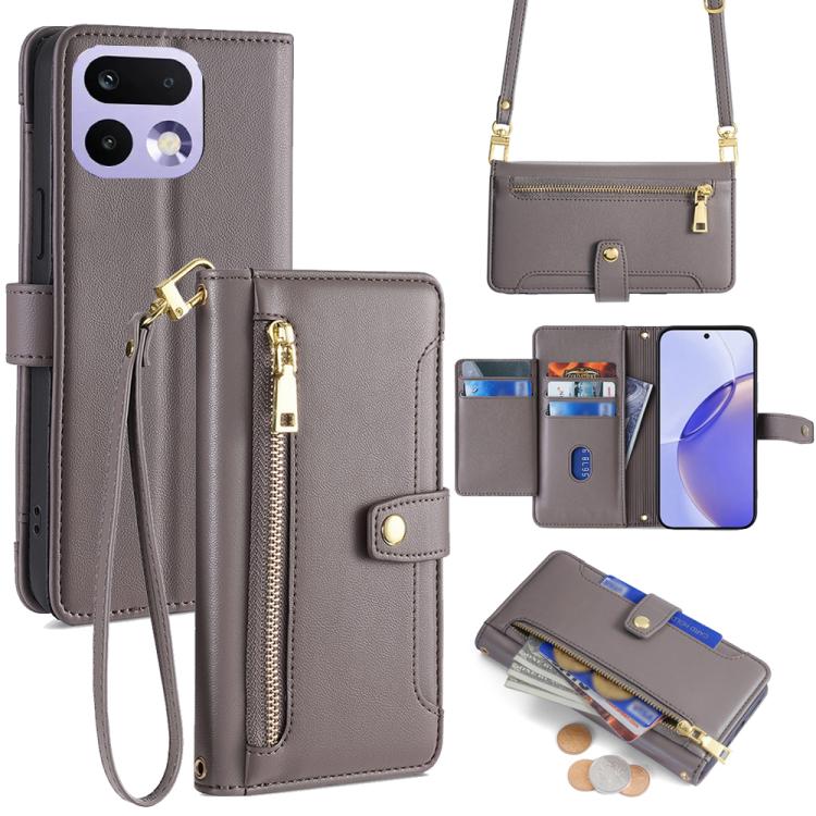 Sheep Texture Cross-body Zipper Wallet Leather Phone Case, For Realme Neo8 5G, For Realme 16 Pro+ 5G, For Realme 16 Pro 5G, For Realme P4x 5G, For Realme C85 5G, For Realme C85 Pro 4G, For Realme 15T 5G Global, For Realme C71 4G