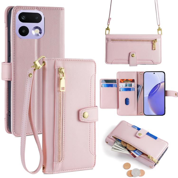 Sheep Texture Cross-body Zipper Wallet Leather Phone Case, For Realme Neo8 5G, For Realme 16 Pro+ 5G, For Realme 16 Pro 5G, For Realme P4x 5G, For Realme C85 5G, For Realme C85 Pro 4G, For Realme 15T 5G Global, For Realme C71 4G