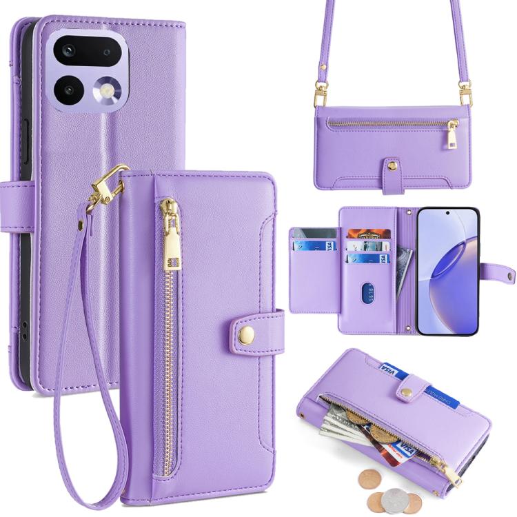 Sheep Texture Cross-body Zipper Wallet Leather Phone Case, For Realme Neo8 5G, For Realme 16 Pro+ 5G, For Realme 16 Pro 5G, For Realme P4x 5G, For Realme C85 5G, For Realme C85 Pro 4G, For Realme 15T 5G Global, For Realme C71 4G