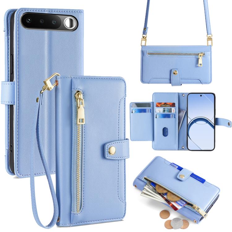 Sheep Texture Cross-body Zipper Wallet Leather Phone Case, For Realme P4 Power 5G, For Realme Note 80 4G, For Realme C83 5G, For Realme Neo8 5G, For Realme 16 5G Global, For Realme 16 Pro+ 5G, For Realme 16 Pro 5G, For Realme P4x 5G