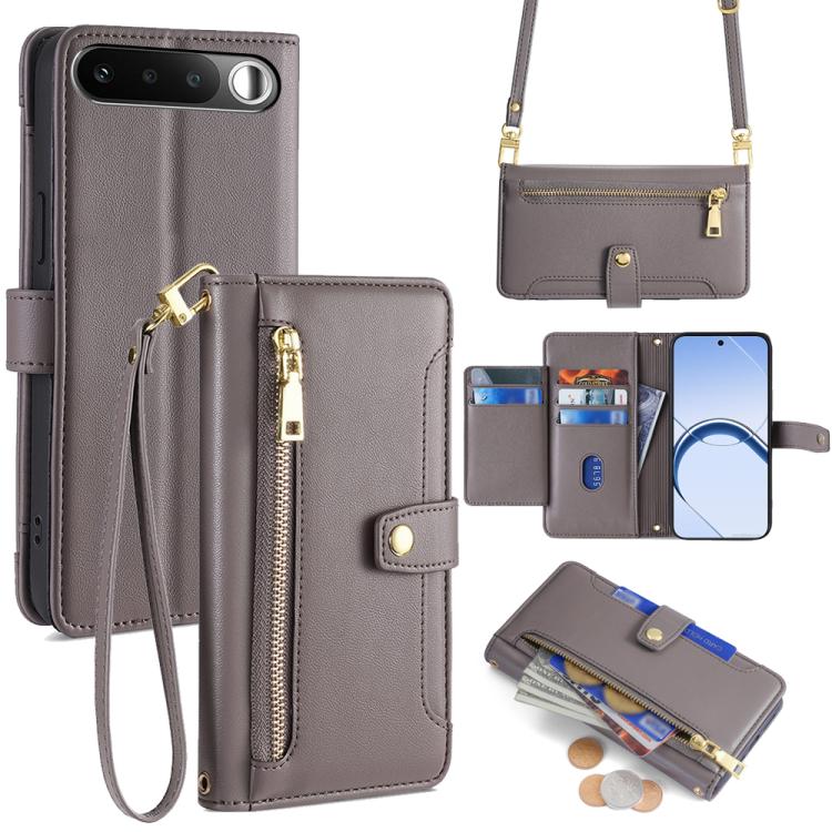 Sheep Texture Cross-body Zipper Wallet Leather Phone Case, For Realme P4 Power 5G, For Realme Note 80 4G, For Realme C83 5G, For Realme Neo8 5G, For Realme 16 5G Global, For Realme 16 Pro+ 5G, For Realme 16 Pro 5G, For Realme P4x 5G