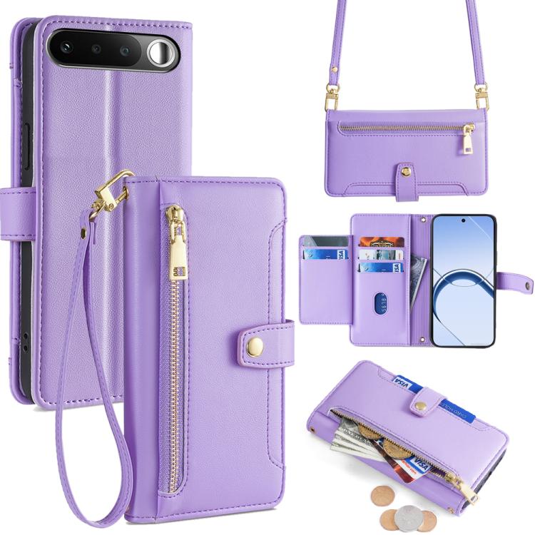 Sheep Texture Cross-body Zipper Wallet Leather Phone Case, For Realme P4 Power 5G, For Realme Note 80 4G, For Realme C83 5G, For Realme Neo8 5G, For Realme 16 5G Global, For Realme 16 Pro+ 5G, For Realme 16 Pro 5G, For Realme P4x 5G