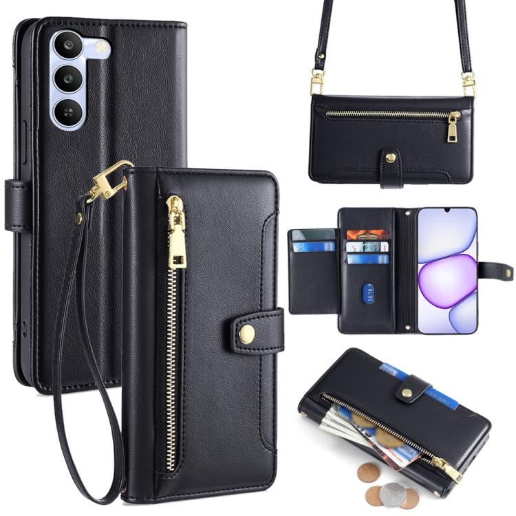 Sheep Texture Cross-body Zipper Wallet Leather Phone Case, For Realme P4 Power 5G, For Realme Note 80 4G, For Realme C83 5G, For Realme Neo8 5G, For Realme 16 5G Global, For Realme 16 Pro+ 5G, For Realme 16 Pro 5G, For Realme P4x 5G