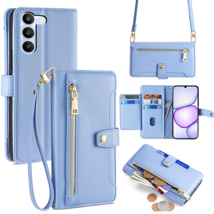 Sheep Texture Cross-body Zipper Wallet Leather Phone Case, For Realme P4 Power 5G, For Realme Note 80 4G, For Realme C83 5G, For Realme Neo8 5G, For Realme 16 5G Global, For Realme 16 Pro+ 5G, For Realme 16 Pro 5G, For Realme P4x 5G