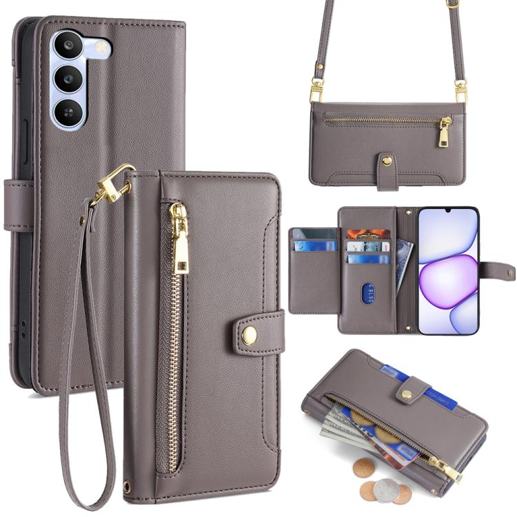 Sheep Texture Cross-body Zipper Wallet Leather Phone Case, For Realme P4 Power 5G, For Realme Note 80 4G, For Realme C83 5G, For Realme Neo8 5G, For Realme 16 5G Global, For Realme 16 Pro+ 5G, For Realme 16 Pro 5G, For Realme P4x 5G