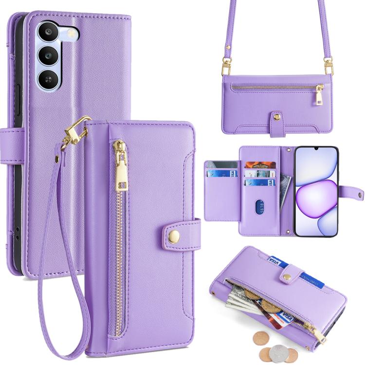 Sheep Texture Cross-body Zipper Wallet Leather Phone Case, For Realme P4 Power 5G, For Realme Note 80 4G, For Realme C83 5G, For Realme Neo8 5G, For Realme 16 5G Global, For Realme 16 Pro+ 5G, For Realme 16 Pro 5G, For Realme P4x 5G