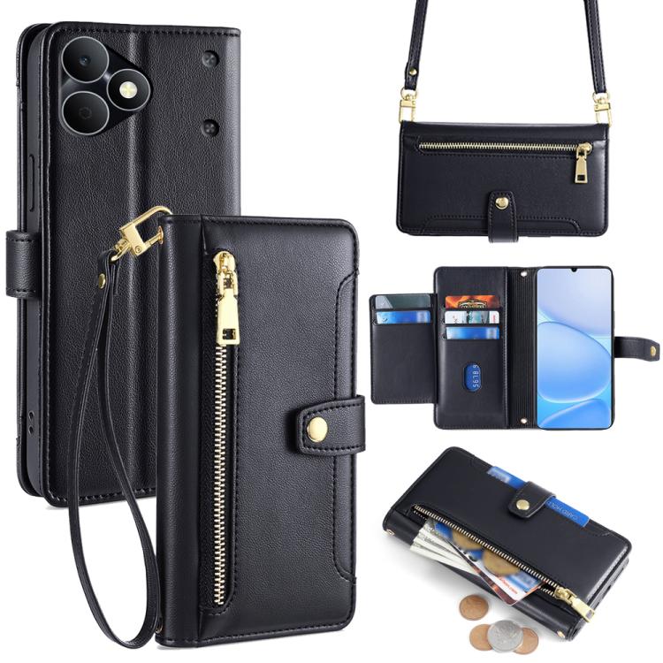 Sheep Texture Cross-body Zipper Wallet Leather Phone Case, For Realme P4 Power 5G, For Realme Note 80 4G, For Realme C83 5G, For Realme Neo8 5G, For Realme 16 5G Global, For Realme 16 Pro+ 5G, For Realme 16 Pro 5G, For Realme P4x 5G