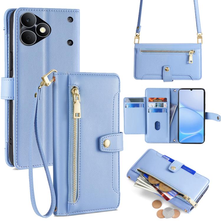 Sheep Texture Cross-body Zipper Wallet Leather Phone Case, For Realme P4 Power 5G, For Realme Note 80 4G, For Realme C83 5G, For Realme Neo8 5G, For Realme 16 5G Global, For Realme 16 Pro+ 5G, For Realme 16 Pro 5G, For Realme P4x 5G