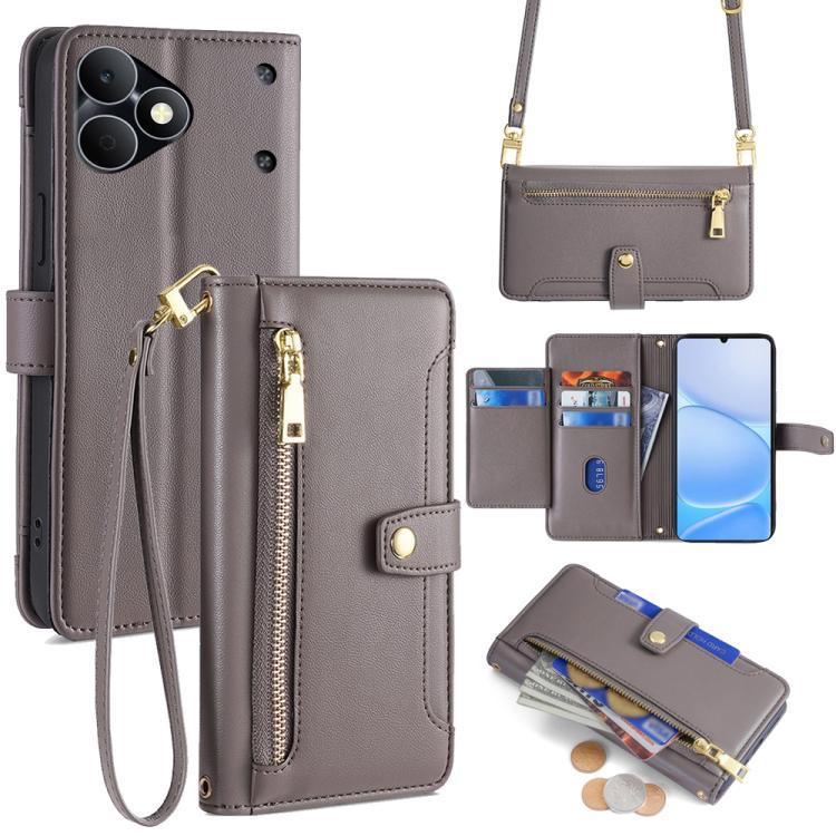 Sheep Texture Cross-body Zipper Wallet Leather Phone Case, For Realme P4 Power 5G, For Realme Note 80 4G, For Realme C83 5G, For Realme Neo8 5G, For Realme 16 5G Global, For Realme 16 Pro+ 5G, For Realme 16 Pro 5G, For Realme P4x 5G