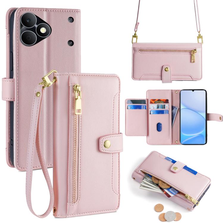 Sheep Texture Cross-body Zipper Wallet Leather Phone Case, For Realme P4 Power 5G, For Realme Note 80 4G, For Realme C83 5G, For Realme Neo8 5G, For Realme 16 5G Global, For Realme 16 Pro+ 5G, For Realme 16 Pro 5G, For Realme P4x 5G