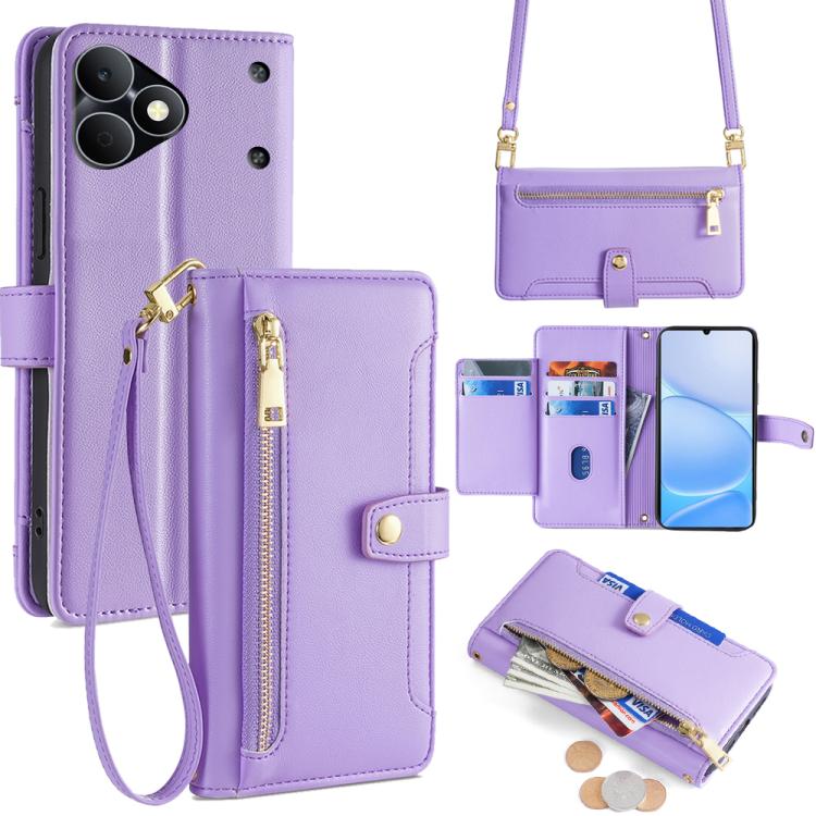 Sheep Texture Cross-body Zipper Wallet Leather Phone Case, For Realme P4 Power 5G, For Realme Note 80 4G, For Realme C83 5G, For Realme Neo8 5G, For Realme 16 5G Global, For Realme 16 Pro+ 5G, For Realme 16 Pro 5G, For Realme P4x 5G