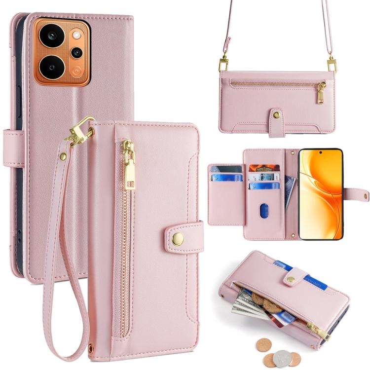 Sheep Texture Cross-body Zipper Wallet Leather Phone Case, For Realme P4 Power 5G, For Realme Note 80 4G, For Realme C83 5G, For Realme Neo8 5G, For Realme 16 5G Global, For Realme 16 Pro+ 5G, For Realme 16 Pro 5G, For Realme P4x 5G