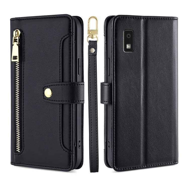 Sheep Texture Cross-body Zipper Wallet Leather Phone Case, For Sharp Aqous Wish3