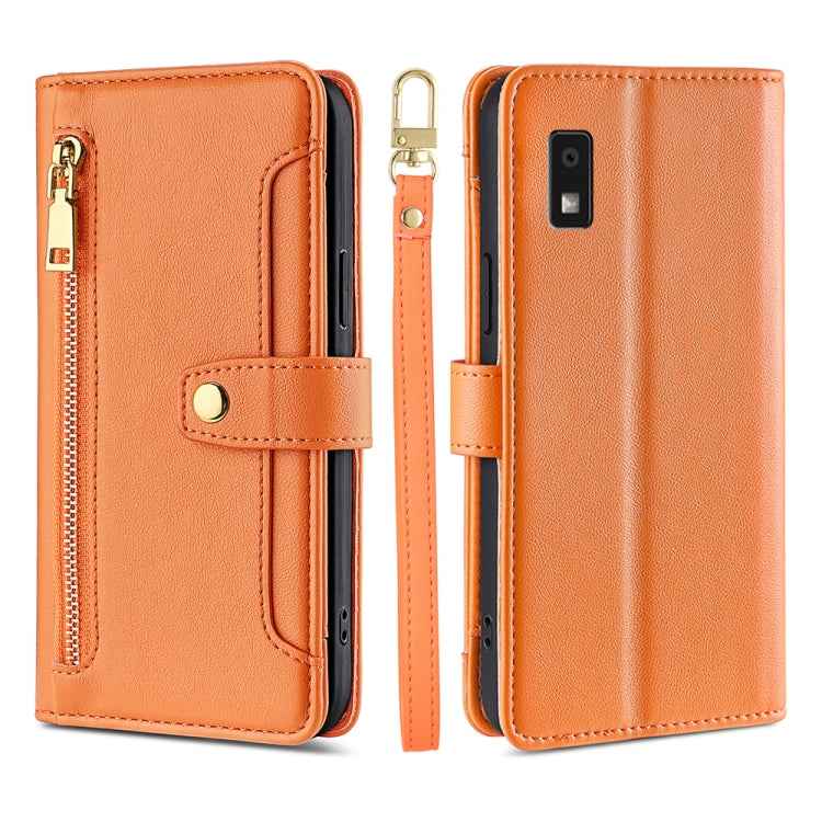 Sheep Texture Cross-body Zipper Wallet Leather Phone Case, For Sharp Aqous Wish3