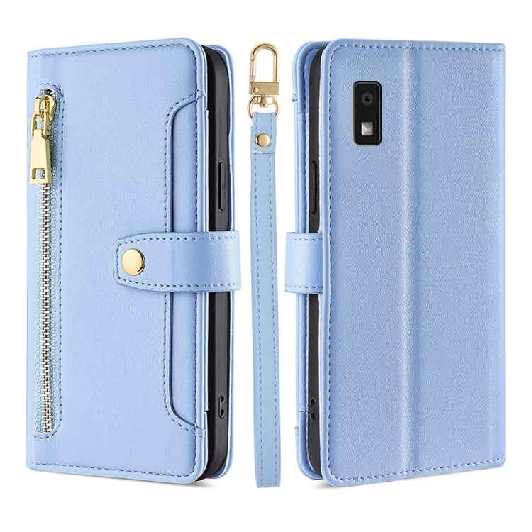 Sheep Texture Cross-body Zipper Wallet Leather Phone Case, For Sharp Aqous Wish3