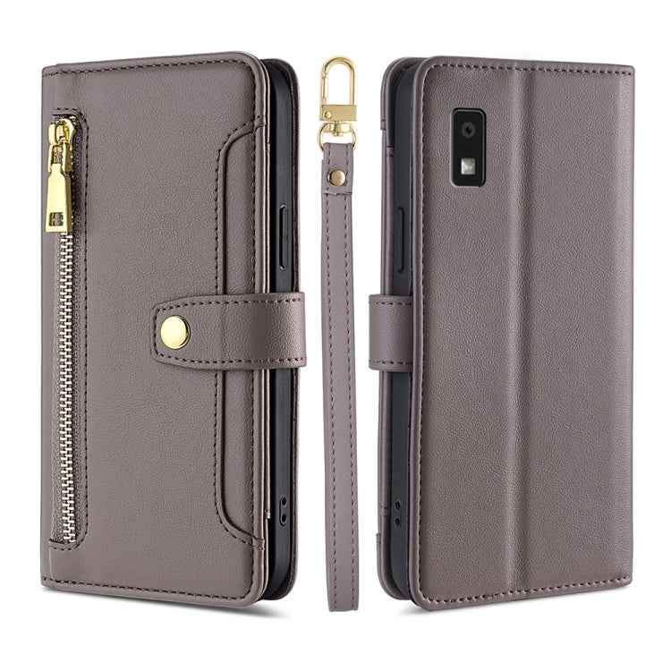 Sheep Texture Cross-body Zipper Wallet Leather Phone Case, For Sharp Aqous Wish3