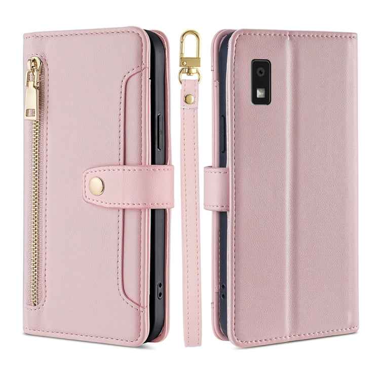 Sheep Texture Cross-body Zipper Wallet Leather Phone Case, For Sharp Aqous Wish3
