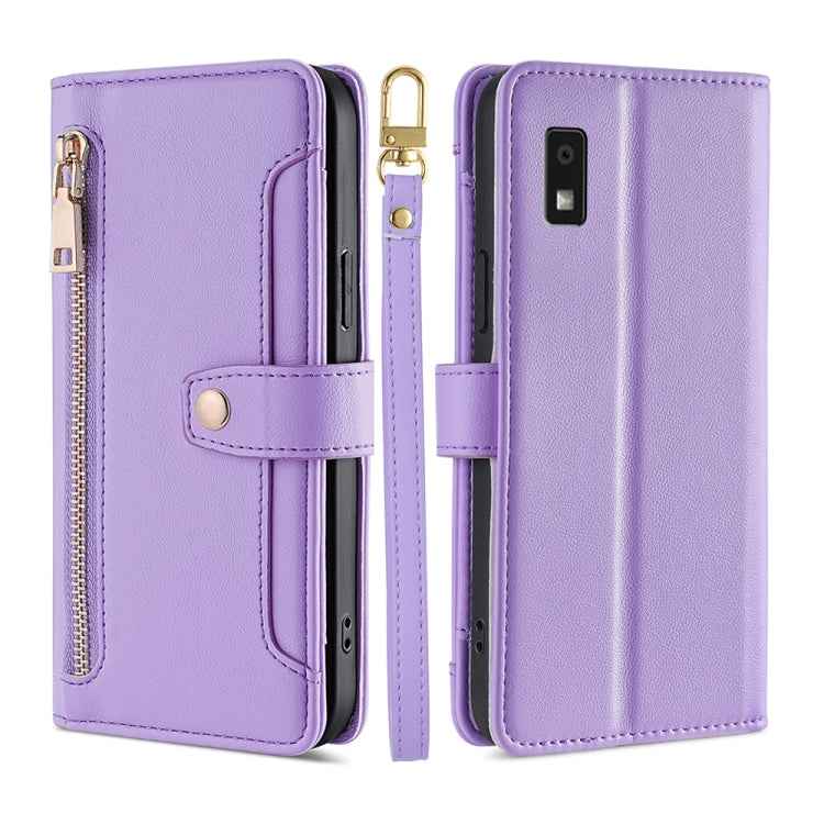 Sheep Texture Cross-body Zipper Wallet Leather Phone Case, For Sharp Aqous Wish3