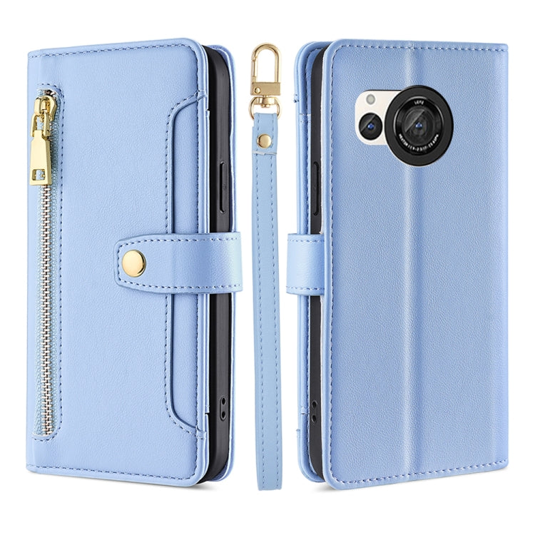 Sheep Texture Cross-body Zipper Wallet Leather Phone Case, For Sharp Aquos R10, For Sharp Aqous wish5, For Sharp Basio Active3, For Sharp Aquos Wish4, For Sharp Aquos R9, For Sharp Aquos sense8, For Sharp Aquos R8 Pro SH-51, For Sharp Aquos R8 SH-52D